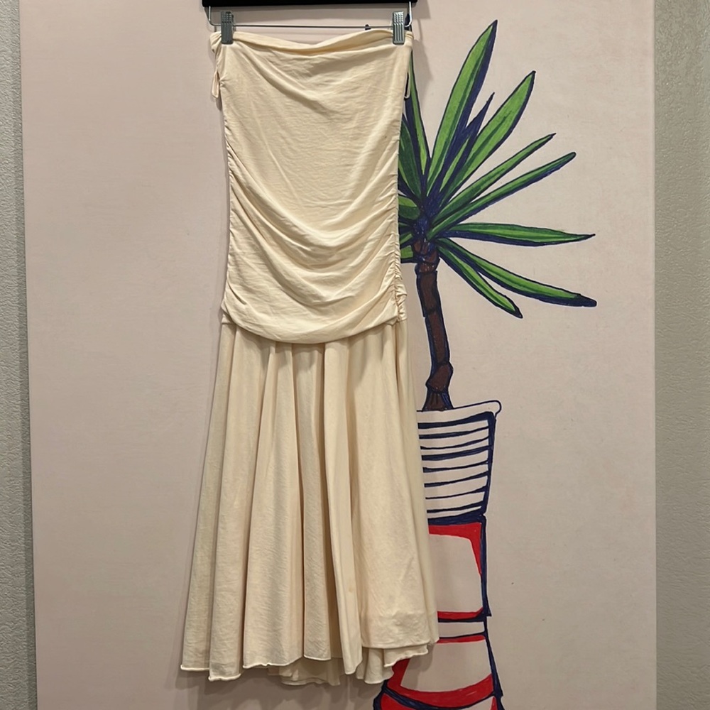Velvet Brand Strapless 100% Cotton Dress, Double Lined w Side Ruching